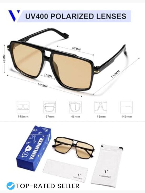 Polarized Oversized Aviator Sunglasses Retro Square Frame UV Protection main image 5